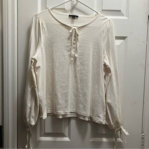 J. Crew Broke In Jersey Button Front Top Ivory M With Front Tie And Tie Sleeves